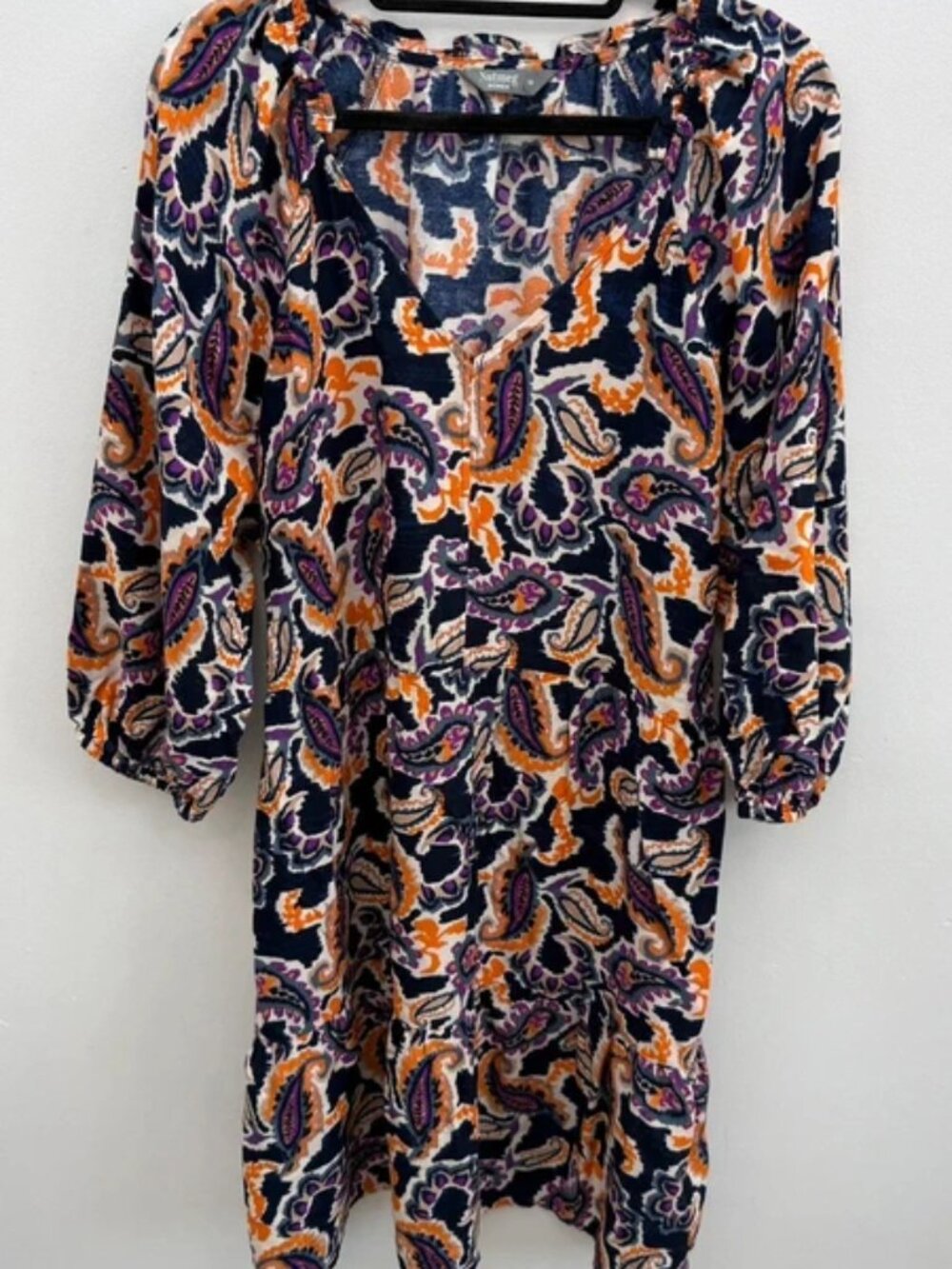 Nutmeg Women Cream Navy Orange Paisley Tunic Dress Size 16